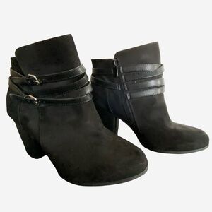 Torrid Black Faux Suede Wrap Buckle Heel Ankle Boot- Sz-11W
